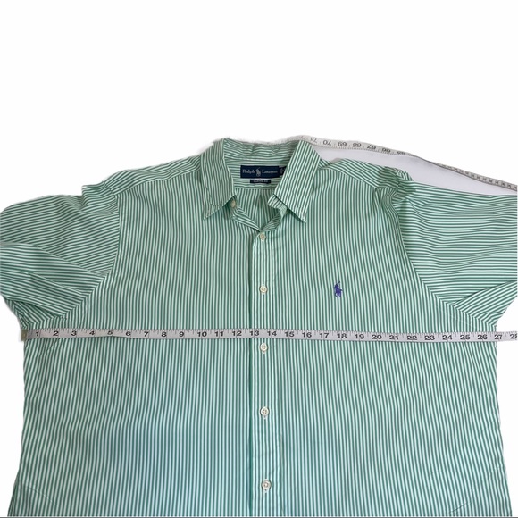 Ralph Lauren Button Down Green White Stripe Classic Fit, Men's Size 17 32/33 - Picture 8 of 8